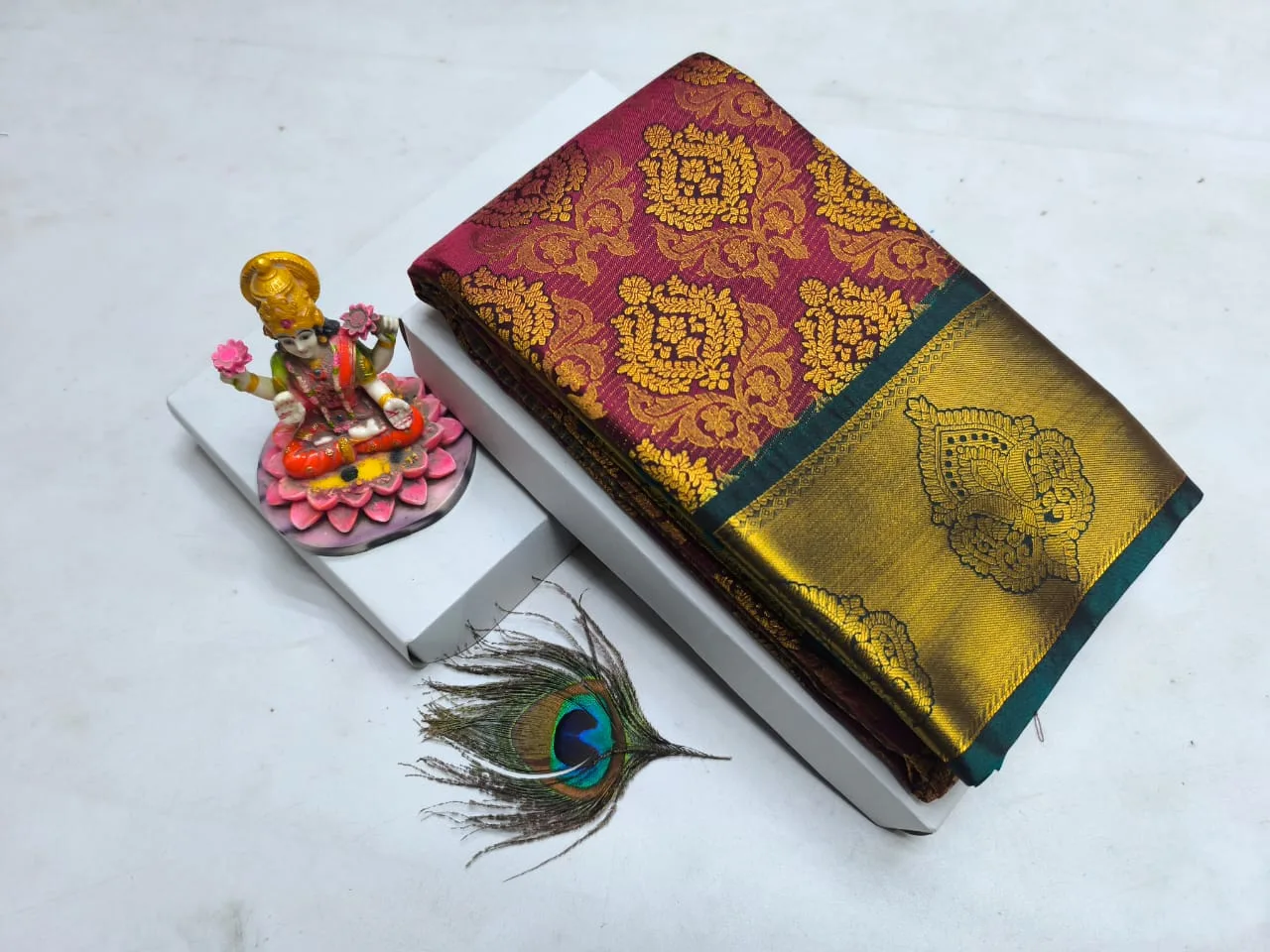 Maroon with Bottle Green Floral Butta Kanchipuram Silk Saree